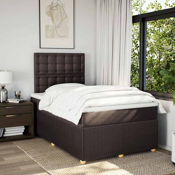 vidaXL Cama box spring con colch&oacute;n tela marr&oacute;n oscuro 120x190 cm
