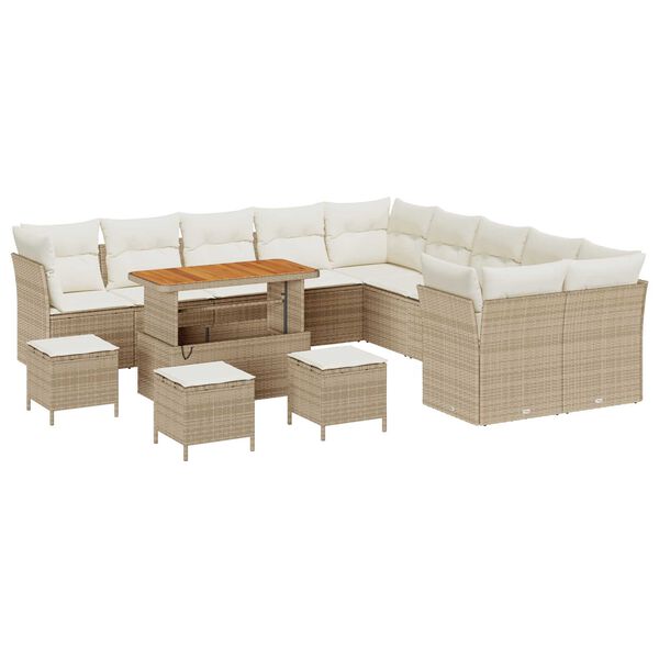 vidaXL Conjunto de sof&aacute;s de jard&iacute;n 14 pcs Beige rat&aacute;n sint&eacute;tico
