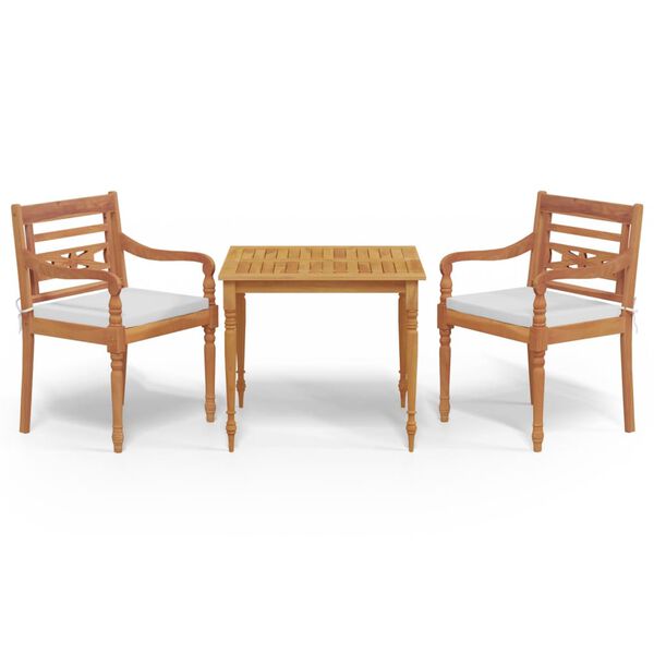 vidaXL Juego comedor de jard&iacute;n 3 pzas y cojines madera maciza de teca