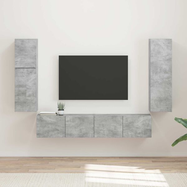 vidaXL Conjunto de mueble de TV 4 pcs Gris Concreto