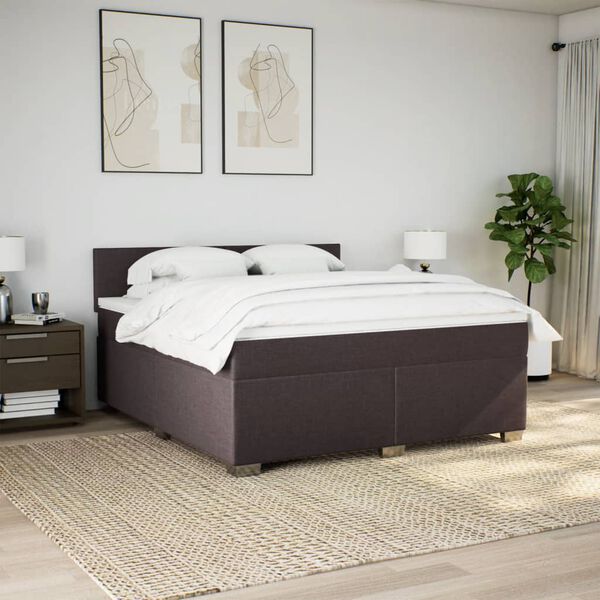 vidaXL Cama box spring con colch&oacute;n tela marr&oacute;n oscuro 180x200 cm