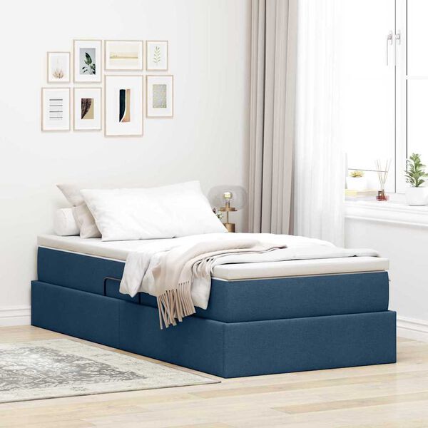 vidaXL Cama con almacenamiento y colch&oacute;n Azul 100 x 200 cm Poli&eacute;ster