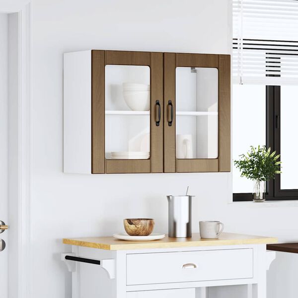 vidaXL Armario pared cocina puerta de cristal Lucca roble marr&oacute;n