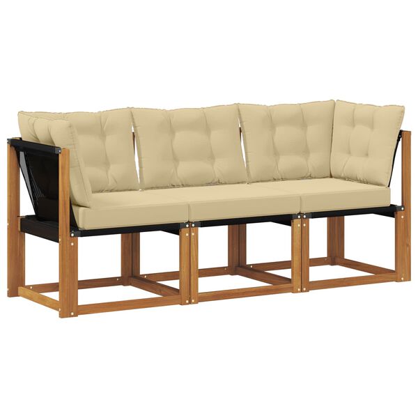 vidaXL Sof&aacute; de esquina y centro para exterior 3 Pieza Natural