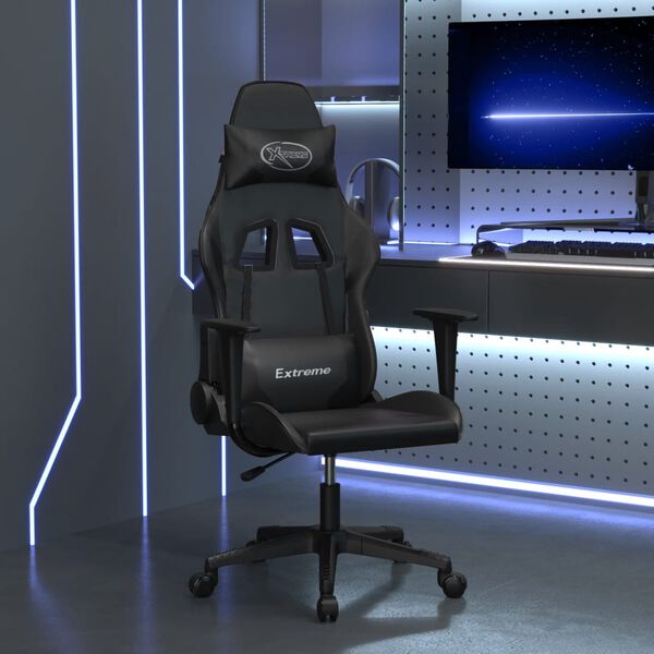 vidaXL Silla gaming con masaje cuero sint&eacute;tico negro