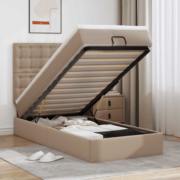 vidaXL Cama otomana colch&oacute;n cappucino cuero sint&eacute;tico 100x200cm