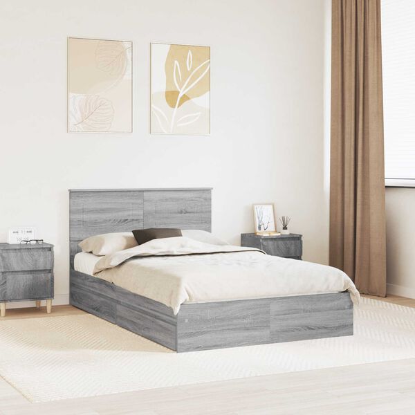 vidaXL Cama con almacenamiento con cabecera Gris Sonoma 135 x 190 cm