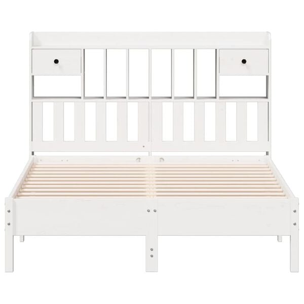 vidaXL Cama con estantería sin colchón madera maciza blanca 150x200 cm