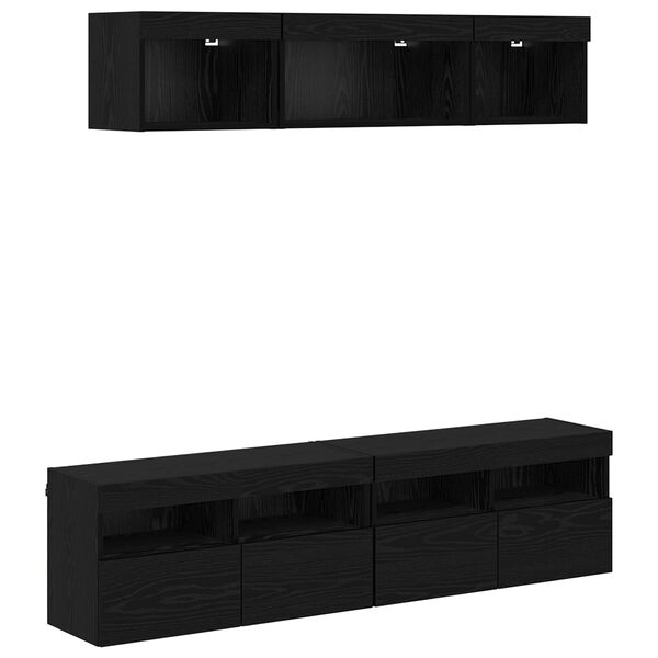 vidaXL Unidades de TV de Pared con LED con LED 5 pcs Roble Negro