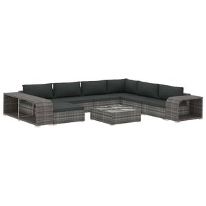 vidaXL Set de muebles de jard&iacute;n 10 pzas y cojines rat&aacute;n sint&eacute;tico gris