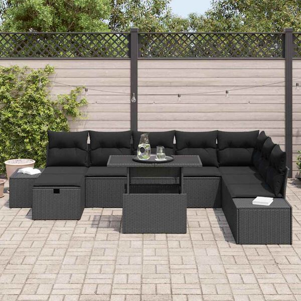 vidaXL Conjunto de sof&aacute; de jard&iacute;n 11 pcs Negro Polirat&aacute;n