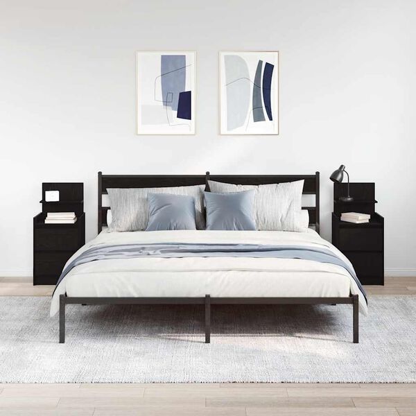 vidaXL Mesillas de noche con 2 cajones 2 uds. Negro 38x34x80 cm