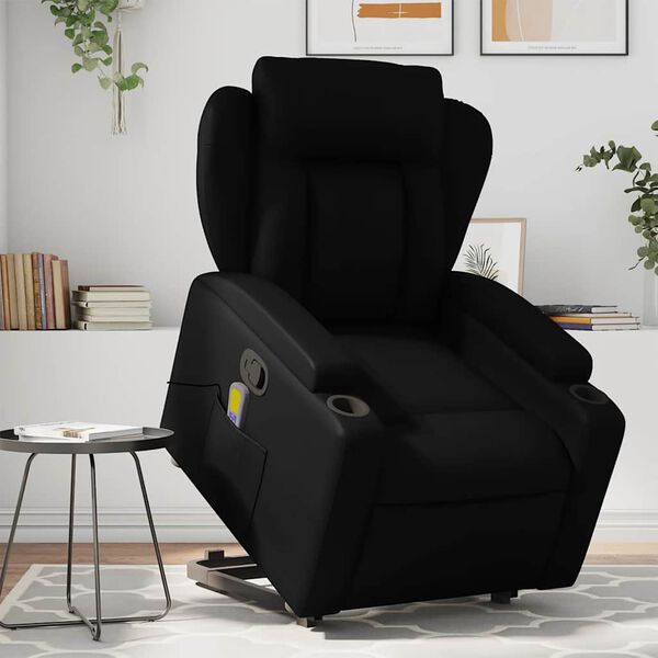 vidaXL Sillón reclinable de masaje de pie cuero artificial negro