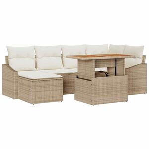 vidaXL Conjunto de sof&aacute; de jard&iacute;n 7 pcs Beige Polirat&aacute;n