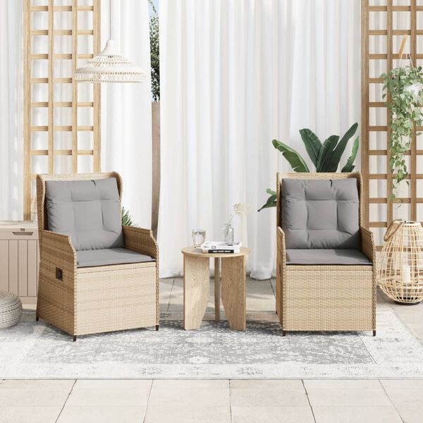 vidaXL Sillones reclinables de jard&iacute;n con cojines beige 2 uds rat&aacute;n PE