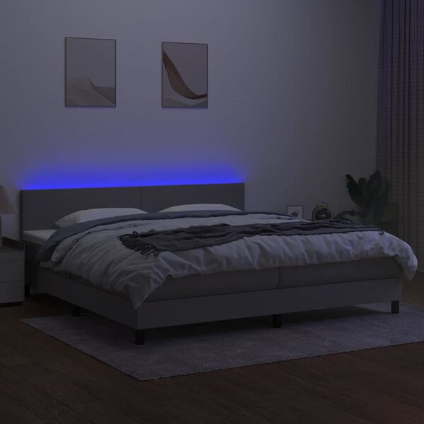 vidaXL Cama box spring con colch&oacute;n tela y LED gris claro 200x200 cm