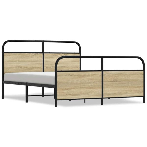 vidaXL Estructura de cama sin colch&oacute;n metal roble Sonoma 150x200 cm