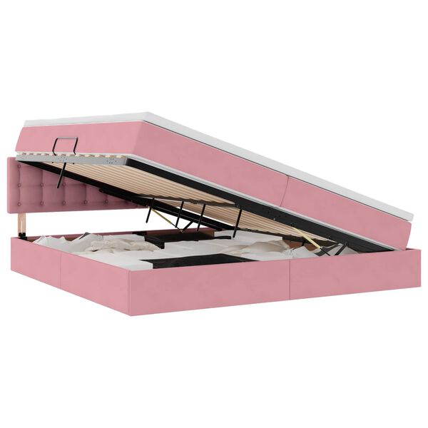 vidaXL Cama con almacenamiento y LED Rosa 200 x 200 cm Terciopelo