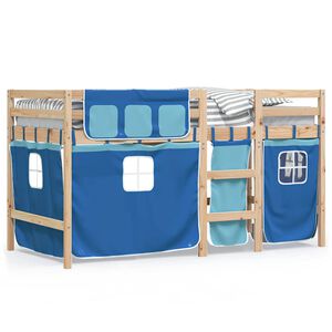 vidaXL Cama alta para ni&ntilde;os con cortinas madera pino azul 90x190 cm