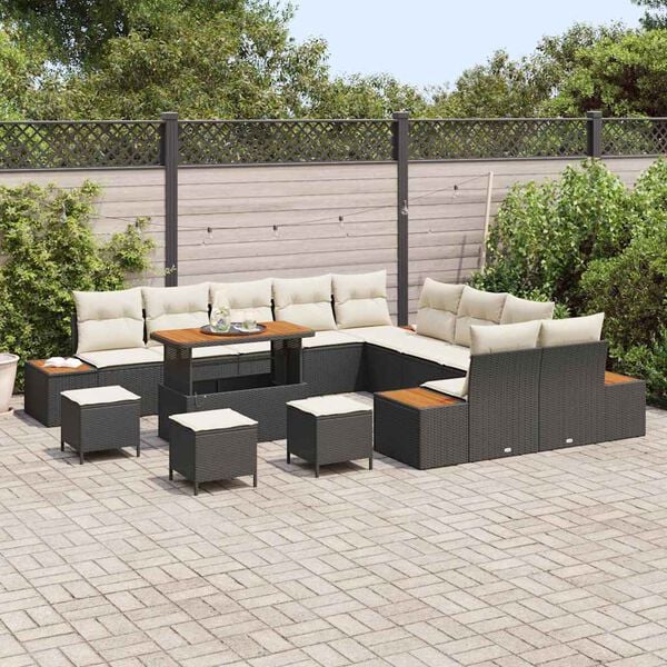 vidaXL Conjunto de sof&aacute;s de jard&iacute;n con coj&iacute;n 14 pcs Negro Polirat&aacute;n