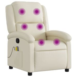 vidaXL Sill&oacute;n reclinable de masaje de piel sint&eacute;tica color crema