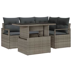 vidaXL Conjunto de sof&aacute; de jard&iacute;n con coj&iacute;n 5 pcs Gris Polirat&aacute;n