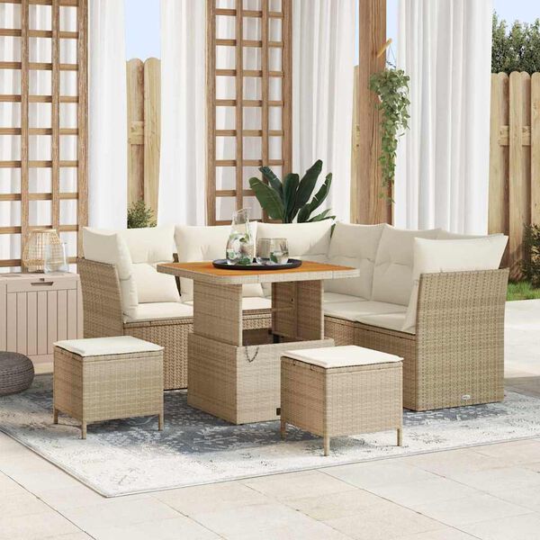 vidaXL Conjunto de sof&aacute;s de jard&iacute;n 8 pcs Beige rat&aacute;n sint&eacute;tico
