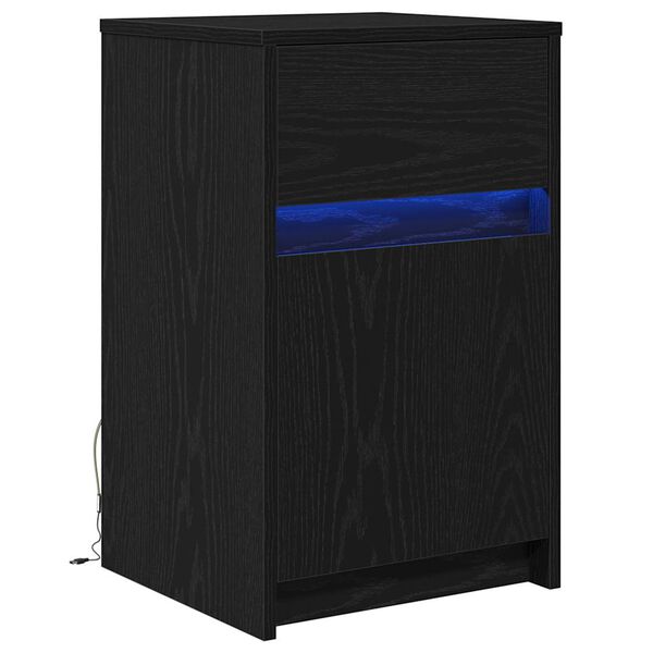 vidaXL Armario de Noche LED con cajón Roble negro 38 x 34 x 61 cm