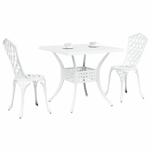 vidaXL Conjunto de mesa de jard&iacute;n 3 pcs Blanco Aluminio fundido