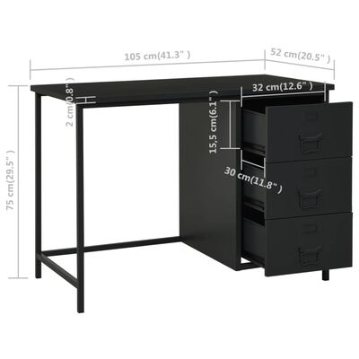vidaXL Escritorio industrial con cajones acero negro 105x52x75 cm