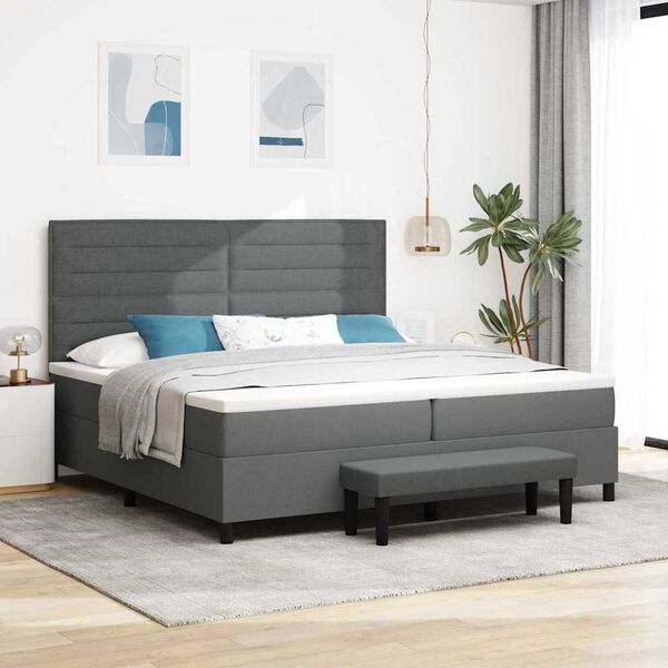 vidaXL Cama tipo Box Spring con colch&oacute;n Gris oscuro 200 x 200 cm tela