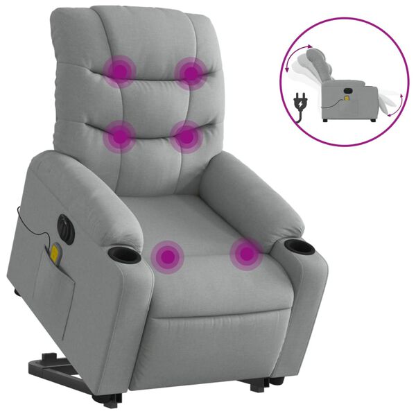 vidaXL Sill&oacute;n de masaje el&eacute;ctrico reclinable elevable tela gris claro