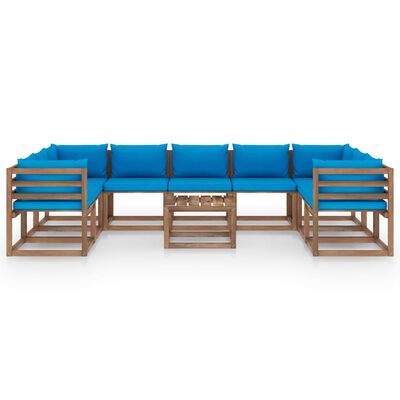 vidaXL Juego de muebles jardín de 10 piezas con cojines azul claro