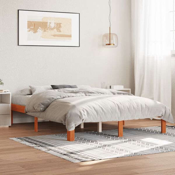 vidaXL Estructura de cama sin colch&oacute;n madera maciza marr&oacute;n 120x190 cm