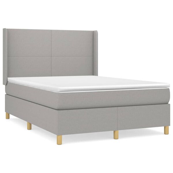 vidaXL Cama box spring con colch&oacute;n tela gris claro 140x190 cm