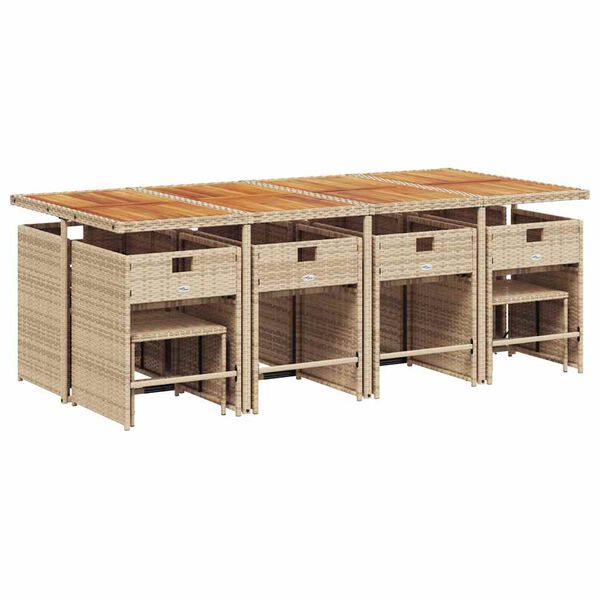 vidaXL Set comedor de jard&iacute;n con cojines 13 pzas rat&aacute;n sint&eacute;tico beige