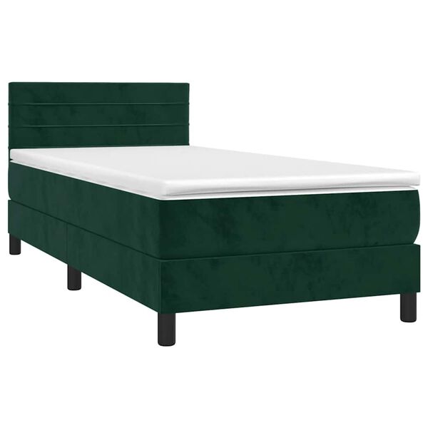 vidaXL Cama box spring colch&oacute;n y LED terciopelo verde oscuro 80x200 cm