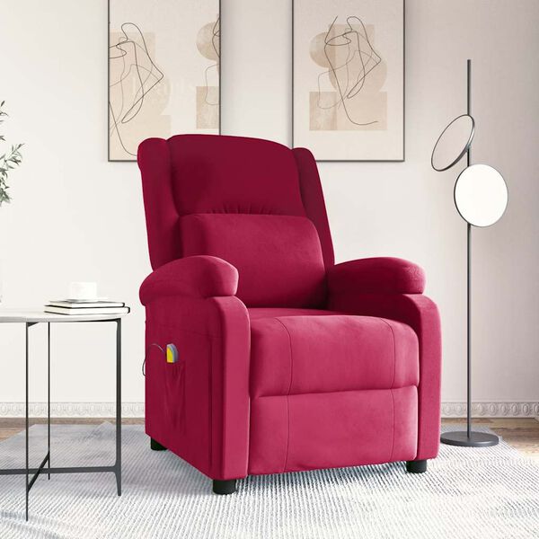 vidaXL Sill&oacute;n de masaje de terciopelo rojo tinto