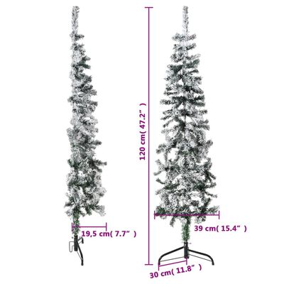vidaXL Mitad árbol Navidad artificial estrecho con nieve 120 cm