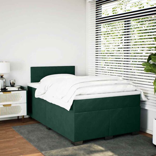 vidaXL Cama box spring con colch&oacute;n terciopelo verde oscuro 120x200 cm