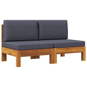 vidaXL Sof&aacute; central 2 piezas cojines gris oscuro madera de acacia