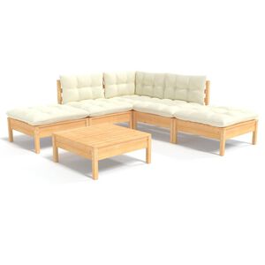 vidaXL Muebles de jard&iacute;n 6 piezas cojines madera de pino color crema