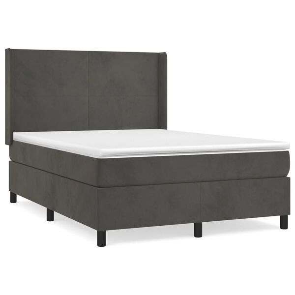 vidaXL Cama box spring con colch&oacute;n terciopelo gris oscuro 140x190 cm