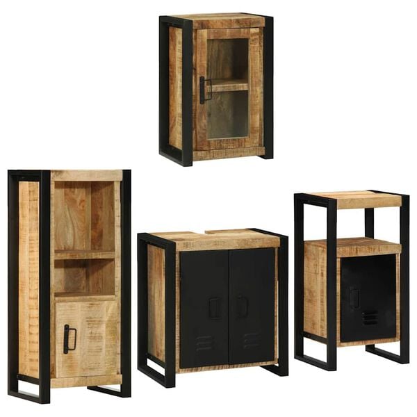 vidaXL Juego de muebles de ba&ntilde;o 4 pcs Marr&oacute;n Madera de mango s&oacute;lido