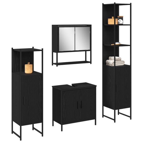 vidaXL Juego de muebles de ba&ntilde;o 4 pcs Negro Madera contrachapada