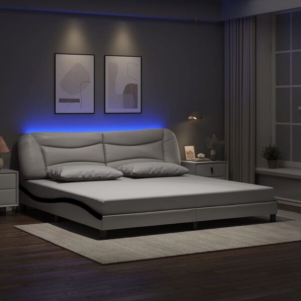 vidaXL Estructura de cama con LED sin colch&oacute;n Hvar blanco negro 200x200 cm