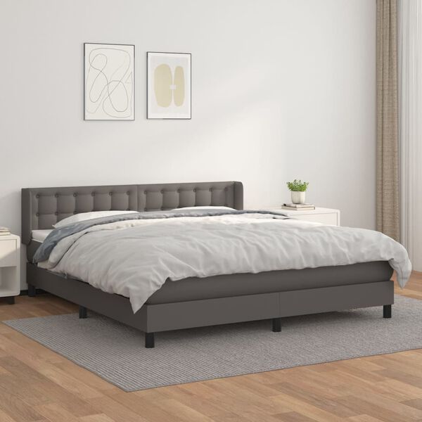 vidaXL Cama box spring con colch&oacute;n cuero sint&eacute;tico gris 160x200 cm