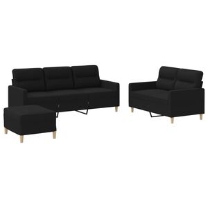 vidaXL Juego de sof&aacute;s con cojines 3 piezas tela negro