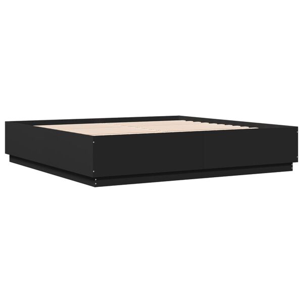 vidaXL Estructura cama con luces LED madera ingenier&iacute;a negro 200x200cm