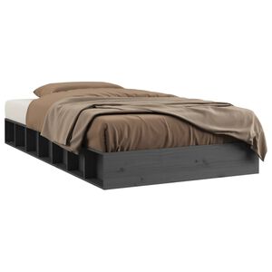 vidaXL Estructura de cama doble madera maciza gris 135x190 cm